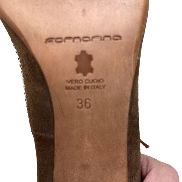 Fornarina Suede Pumps Stacked Heels Brown Women's EU 36 Cross Stitch Detail - Picture 8 of 9